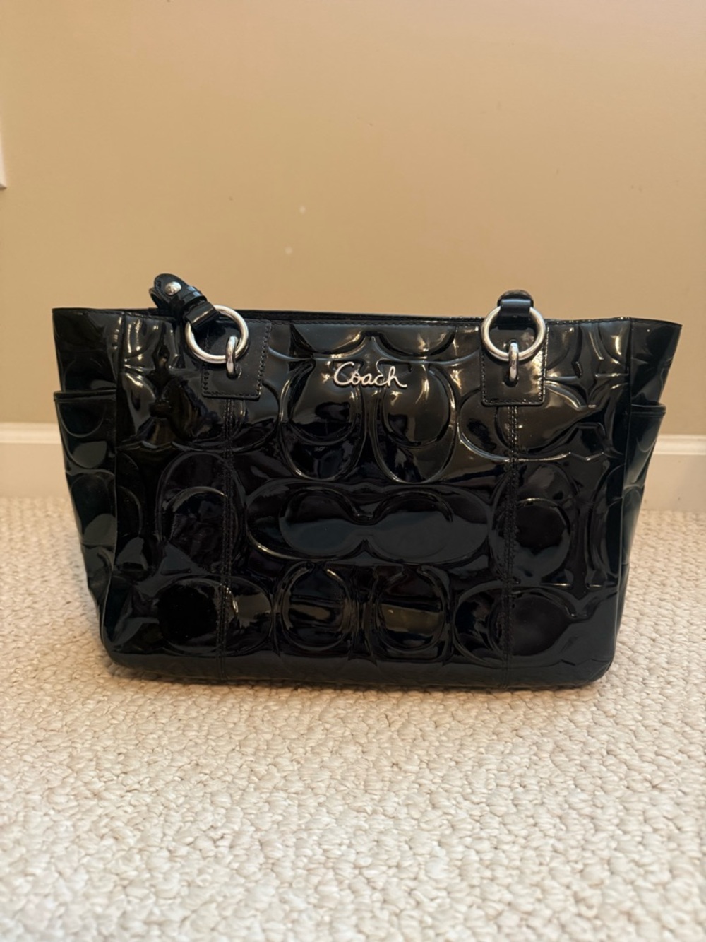 Coach Black Patent Leather Signature Tote